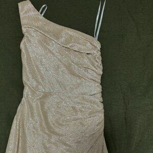 One shoulder gold dress